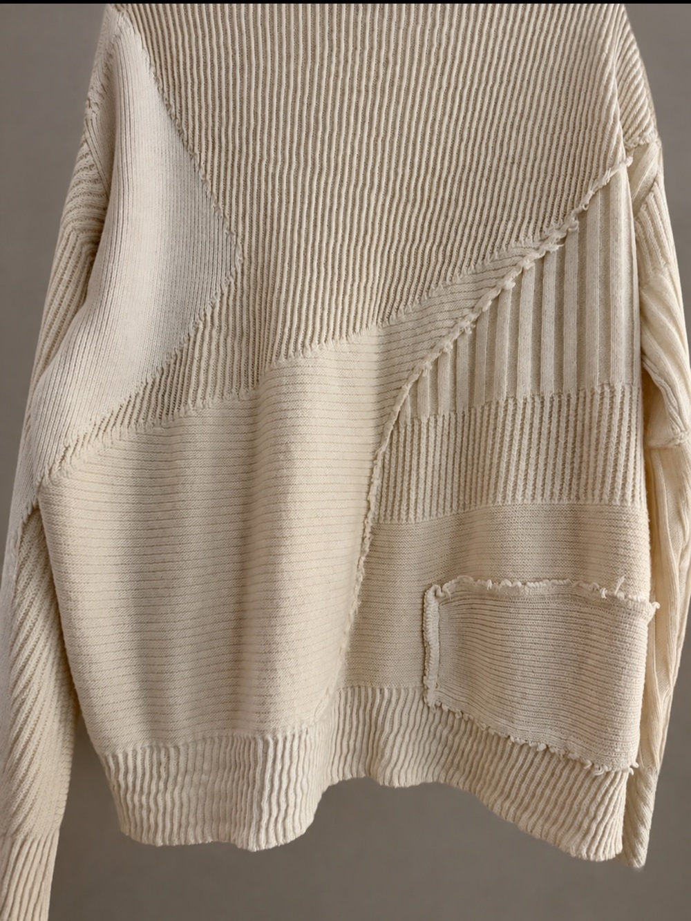 Helmut Lang Military Grunge Sweater L Ivory Patchwork Wool Cashmere Distressed - Picture 6 of 13